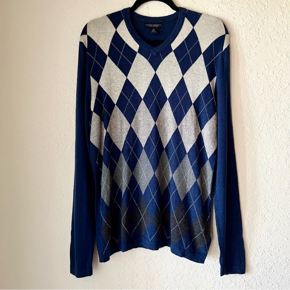 Banana Republic Argyle Silk Cashmere V Neck Ombré Luxe Cozy Knit Sweater Lounge - Picture 1 of 10